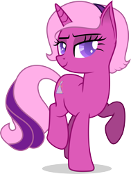Size: 4406x5827 | Tagged: safe, artist:illumnious, oc, oc only, oc:flares midnight, species:pony, species:unicorn, absurd resolution, cutie mark, female, lidded eyes, looking at you, mare, raised hoof, simple background, solo, transparent background, vector