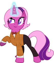 Size: 3930x4594 | Tagged: safe, artist:illumnious, oc, oc only, oc:flares midnight, species:pony, species:unicorn, absurd resolution, clothing, costume, crossover, doctor who, eleventh doctor, magic, simple background, solo, transparent background