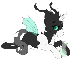 Size: 1848x1597 | Tagged: safe, artist:meowcephei, oc, oc only, oc:tounicoon, species:changeling, species:pony, species:unicorn, 2017, abstract background, changeling oc, cute, flask, hybrid, looking at you, sharp teeth, simple background, solo, teeth, transparent background
