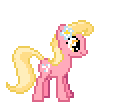 Size: 120x104 | Tagged: safe, artist:botchan-mlp, character:lily, character:lily valley, species:earth pony, species:pony, desktop ponies, animated, cute, female, flower, flower in hair, gif, lilybetes, mare, pixel art, simple background, solo, sprite, standing, startled, transparent background
