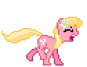 Size: 126x96 | Tagged: safe, artist:botchan-mlp, character:lily, character:lily valley, species:earth pony, species:pony, desktop ponies, aaaaaaaaaa, animated, cute, eyes closed, female, flower, flower in hair, galloping, gif, lilybetes, open mouth, pixel art, running, scared, screaming, simple background, solo, sprite, the horror, transparent background