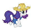 Size: 110x100 | Tagged: safe, artist:botchan-mlp, character:rarity, species:pony, species:unicorn, animated, clothing, female, gif, hat, mare, pixel art, rarihick, simple background, solo, straw hat, transparent background, trotting, walking