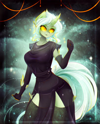 Size: 1600x1973 | Tagged: safe, artist:koveliana, oc, oc only, species:anthro, chromatic aberration, clothing, commission, evening gloves, female, gloves, long gloves, not lyra, solo, ych result