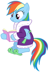 Size: 7000x10400 | Tagged: safe, artist:tardifice, character:rainbow dash, species:pony, episode:applejack's day off, absurd resolution, clothing, cute, dashabetes, female, magazine, reading, robe, simple background, sitting, slippers, solo, spa robe, tank slippers, transparent background, vector