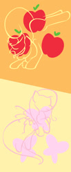 Size: 800x1933 | Tagged: safe, artist:flutterluv, part of a set, character:applejack, character:fluttershy, species:earth pony, species:pegasus, species:pony, cutie mark background, duo, lineart, minimalist, modern art
