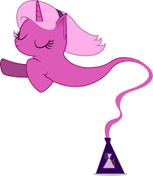 Size: 4476x5158 | Tagged: safe, artist:illumnious, oc, oc only, oc:flares midnight, species:pony, species:unicorn, absurd resolution, bottle, eyes closed, female, genie, mare, simple background, solo, transparent background, vector, windswept mane