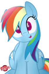 Size: 1280x1902 | Tagged: safe, artist:ribiruby, character:rainbow dash, species:pegasus, species:pony, backwards cutie mark, both cutie marks, explicit source, female, looking at you, mare, open mouth, sitting, smiling, solo