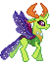 Size: 102x128 | Tagged: safe, artist:botchan-mlp, character:thorax, species:changeling, species:reformed changeling, desktop ponies, animated, cute, gif, male, pixel art, simple background, solo, spread wings, sprite, thorabetes, transparent background, trotting, wings