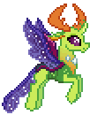 Size: 102x130 | Tagged: safe, artist:botchan-mlp, character:thorax, species:changeling, species:reformed changeling, desktop ponies, animated, cute, flapping, flying, gif, male, pixel art, simple background, solo, sprite, thorabetes, transparent background