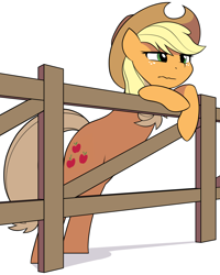 Size: 2134x2672 | Tagged: safe, artist:furrgroup, character:applejack, species:earth pony, species:pony, clothing, cowboy hat, female, fence, freckles, hat, mare, solo, stetson