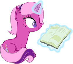 Size: 3175x2777 | Tagged: safe, artist:illumnious, oc, oc only, oc:flares midnight, species:pony, species:unicorn, book, female, headband, high res, levitation, magic, mare, reading, simple background, sitting, smiling, solo, telekinesis, transparent background, vector