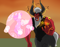 Size: 1110x865 | Tagged: safe, artist:metal-kitty, character:lord tirek, character:twilight sparkle, alicorn amulet, alternate universe, badass, book, epic, fight, magic, magic bubble, story in the source, twilight vs tirek, wizard