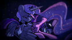 Size: 5458x3081 | Tagged: safe, artist:darkflame75, character:princess luna, character:twilight sparkle, character:twilight sparkle (alicorn), species:alicorn, species:pony, absurd resolution, crying, duo, eyes closed