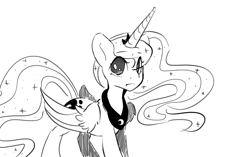 Size: 1400x879 | Tagged: safe, artist:darkflame75, character:princess luna, species:alicorn, species:pony, lunadoodle, female, grayscale, mare, monochrome, simple background, solo, white background