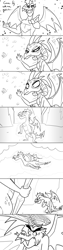 Size: 900x3565 | Tagged: safe, artist:queencold, character:garble, character:princess ember, species:dragon, beating, black and white, bloodstone scepter, bowing, comic, dialogue, dragoness, dream sequence, duo, female, flying, glow, grayscale, inside out, monochrome, parody, pixar, reaching out, sleepy, sparkles, teenaged dragon