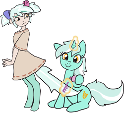 Size: 989x900 | Tagged: safe, artist:moronsonofboron, character:lyra heartstrings, oc, oc:hope, parent:lyra heartstrings, satyr, brushie, female, mother and daughter, offspring, simple background, transparent background