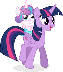 Size: 4616x5217 | Tagged: safe, artist:illumnious, character:princess flurry heart, character:twilight sparkle, character:twilight sparkle (alicorn), species:alicorn, species:pony, episode:a flurry of emotions, g4, my little pony: friendship is magic, absurd resolution, aunt and niece, baby, baby pony, best aunt ever, cute, diaper, duo, flurrybetes, open mouth, simple background, sitting, transparent background, vector