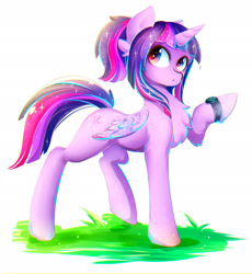 Size: 1776x1933 | Tagged: safe, artist:koveliana, character:twilight sparkle, character:twilight sparkle (alicorn), species:alicorn, species:pony, female, mare, raised hoof, simple background, solo, sparkling, watch, white background