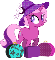 Size: 5880x6456 | Tagged: safe, artist:illumnious, oc, oc only, oc:flares midnight, species:pony, absurd resolution, clothing, cute, hat, looking up, luggage, moon, ocbetes, polka dots, simple background, solo, starfish, transparent background, vector