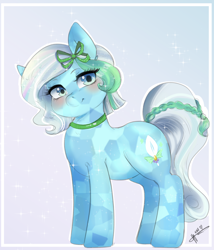 Size: 4688x5469 | Tagged: safe, artist:mrscurlystyles, oc, oc only, oc:azur lachrimae, species:crystal pony, species:pony, absurd resolution, blushing, bow, choker, commission, female, hair bow, mare, smiling, solo