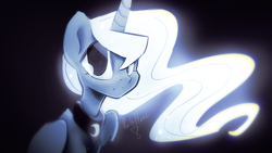 Size: 1280x720 | Tagged: dead source, safe, artist:darkflame75, character:princess luna, species:alicorn, species:pony, lunadoodle, bust, female, glowing mane, looking at you, mare, portrait, solo