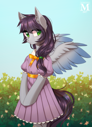 Size: 1027x1400 | Tagged: safe, artist:margony, oc, oc only, species:pegasus, species:pony, clothing, commission, cute, dress, semi-anthro, solo, ych result