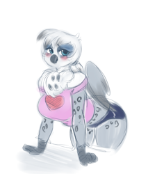 Size: 4000x4688 | Tagged: safe, artist:mrscurlystyles, oc, oc only, species:anthro, species:griffon, absurd resolution, blushing, chest fluff, female, griffon oc, looking at you, simple background, solo, white background