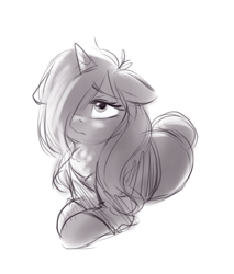 Size: 4000x4688 | Tagged: safe, artist:mrscurlystyles, oc, oc only, oc:pynk hyde, species:pony, species:unicorn, absurd resolution, female, grayscale, hair over one eye, monochrome, simple background, sketch, solo, white background