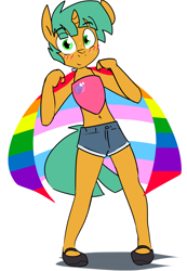 Size: 2000x2897 | Tagged: safe, artist:kryptchild, character:snails, species:anthro, camisole, clothing, female, gay pride flag, glitter shell, lgbt, lovewins, pride, pride flag, shorts, solo, trans female, transgender, transgender pride flag