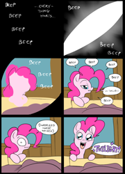 Size: 696x965 | Tagged: safe, artist:metal-kitty, character:pinkie pie, character:twilight sparkle, species:pony, comic:mlp project, bed, blanket, comic, descriptive noise, first person view, grimdark series, horse noises, hospital, offscreen character, pain, pov, simple background, waking up, window