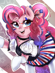 Size: 2344x3125 | Tagged: safe, artist:mrscurlystyles, character:pinkie pie, species:earth pony, species:pony, 4th of july, american flag, american independence day, clothing, cute, diapinkes, female, holiday, independence day, mare, skirt, smiling, solo, united states