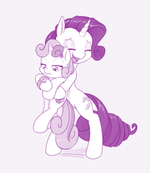 Size: 785x900 | Tagged: safe, artist:dstears, character:rarity, character:sweetie belle, species:pony, species:unicorn, episode:forever filly, g4, my little pony: friendship is magic, belle sisters, cute, diasweetes, duo, female, filly, hug, mama rarity, mare, raribetes, simple background, sisterly love, sisters, sweetie belle is not amused, unamused, watch, wristwatch