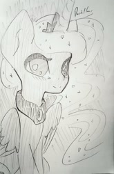 Size: 1269x1920 | Tagged: safe, artist:darkflame75, character:princess luna, species:pony, lunadoodle, female, monochrome, solo, traditional art
