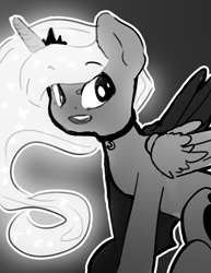 Size: 1280x1656 | Tagged: safe, artist:darkflame75, character:princess luna, species:pony, lunadoodle, female, grayscale, monochrome, solo, traditional art