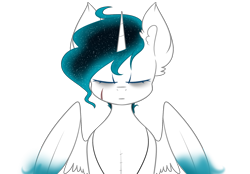 Size: 2065x1440 | Tagged: safe, artist:despotshy, oc, oc only, oc:gitara, species:alicorn, species:pony, alicorn oc, colored wings, eyes closed, female, mare, multicolored wings, scar, simple background, solo, transparent background