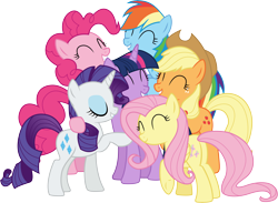Size: 15858x11594 | Tagged: safe, artist:illumnious, character:applejack, character:fluttershy, character:pinkie pie, character:rainbow dash, character:rarity, character:twilight sparkle, character:twilight sparkle (alicorn), species:alicorn, species:pony, episode:all bottled up, g4, my little pony: friendship is magic, absurd resolution, best friends, best friends until the end of time, eyes closed, female, group, group hug, hug, mane six, mare, simple background, smiling, transparent background, vector