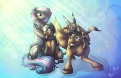 Size: 3735x2420 | Tagged: safe, artist:lupiarts, oc, oc only, oc:obabscribbler, oc:reverb, oc:scribbler, species:pony, couple, crossover, cute, funny, high res, houndour, love, obaverb, petting, pokémon, romance, umbreon