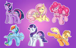Size: 1024x658 | Tagged: safe, artist:nekocrispy, character:applejack, character:fluttershy, character:pinkie pie, character:rainbow dash, character:rarity, character:twilight sparkle, character:twilight sparkle (alicorn), species:alicorn, species:earth pony, species:pegasus, species:pony, species:unicorn, clothing, cowboy hat, female, gradient hair, hat, mane six, mare, multicolored hair, smiling, stetson, tongue out, watermark