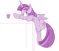 Size: 799x693 | Tagged: safe, artist:dstears, character:twilight sparkle, character:twilight sparkle (alicorn), species:alicorn, species:pony, newbie artist training grounds, atg 2017, chocolate, chocolate milk, everything is ruined, eyes on the prize, female, food, frown, glare, meme, milk, monochrome, pure unfiltered evil, purple, reaching, solo, spilled milk, this will end in spilled milk, this will end in tears, underhoof