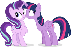 Size: 15323x10142 | Tagged: safe, artist:illumnious, character:starlight glimmer, character:twilight sparkle, character:twilight sparkle (alicorn), species:alicorn, species:pony, species:unicorn, episode:fame and misfortune, g4, my little pony: friendship is magic, .ai available, absurd resolution, boop, cute, duo, duo female, female, glimmerbetes, nose wrinkle, noseboop, raised hoof, simple background, transparent background, twiabetes, vector