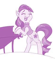 Size: 747x800 | Tagged: safe, artist:dstears, character:coloratura, species:earth pony, species:pony, newbie artist training grounds, episode:the mane attraction, g4, my little pony: friendship is magic, atg 2017, eyes closed, female, mare, monochrome, open mouth, piano, simple background, singing, smiling, solo, white background