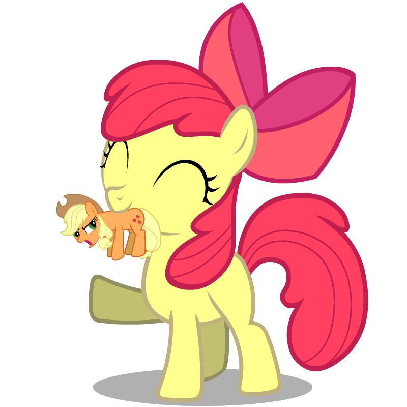 Size: 800x800 | Tagged: safe, artist:darkgloones, artist:dstears, edit, character:apple bloom, character:applejack, species:pony, adorabloom, angry, animated, appletini, cute, eyes closed, female, gif, micro, mouth hold, simple background, white background