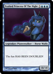 Size: 400x560 | Tagged: safe, artist:mrs1989, edit, character:princess luna, species:pony, card, cute, food, funny, game, ice cream, lunabetes, magic the gathering, night, princess, the fun has been doubled, trading card edit, waifu