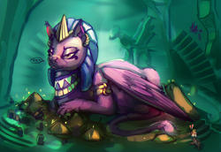 Size: 5710x3939 | Tagged: safe, artist:alumx, character:somnambula, character:sphinx, species:pegasus, species:pony, species:sphinx, episode:daring done, g4, ..., :3, absurd resolution, blep, clothing, egyptian, female, lidded eyes, macro, mare, mlem, prone, smiling, surprised, tongue out