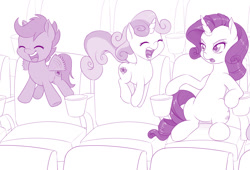 Size: 1176x800 | Tagged: safe, artist:dstears, character:rarity, character:scootaloo, character:sweetie belle, species:pegasus, species:pony, species:unicorn, cinema, cute, cutealoo, diasweetes, female, jumping