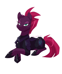 Size: 1692x2000 | Tagged: safe, artist:bluntwhiskey, character:tempest shadow, species:pony, species:unicorn, my little pony: the movie (2017), broken horn, eye scar, female, looking at you, prone, scar, simple background, smiling, solo, transparent background