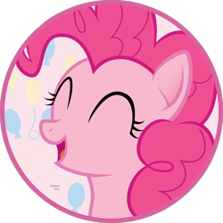 Size: 2000x2000 | Tagged: safe, artist:arifproject, character:pinkie pie, species:earth pony, species:pony, arif's circle vector, bust, circle, eyes closed, female, open mouth, portrait, semi-transparent, simple background, smiling, solo, transparent background, vector
