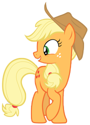 Size: 7000x9700 | Tagged: safe, artist:tardifice, character:applejack, species:earth pony, species:pony, episode:fame and misfortune, g4, my little pony: friendship is magic, absurd resolution, clothing, cowboy hat, female, hat, mare, raised hoof, simple background, smiling, solo, stetson, transparent background, vector