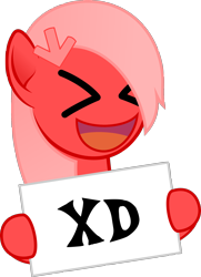 Size: 1400x1937 | Tagged: safe, artist:arifproject, edit, oc, oc only, oc:downvote, species:earth pony, species:pony, derpibooru, derpibooru ponified, >.<, eyes closed, holding, ponified, sign, simple background, solo, transparent background, xd