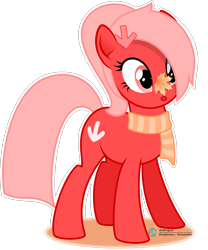 Size: 2000x2404 | Tagged: safe, artist:arifproject, oc, oc only, oc:downvote, species:pony, derpibooru, derpibooru ponified, clothing, cute, hairclip, leaf, meta, ocbetes, ponified, ponytail, scarf, simple background, solo, transparent background, vector, white outline